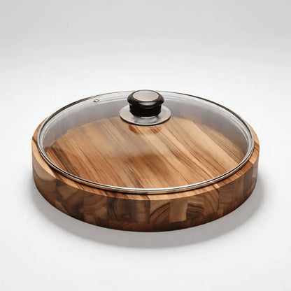 Gamela de Madeira Teca 30cm com Tampa de Vidro