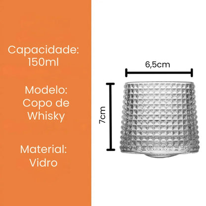 Copo de Whisky Giratório de Vidro 150ml (Kit com 3)