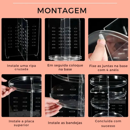 Organizador de Maquiagem em Acrílico Giratório 360°