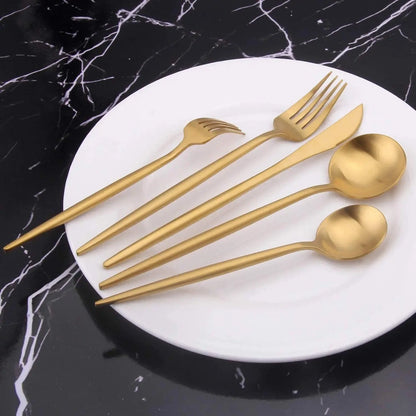 Conjunto de Talheres Luxo Dourado Inoxidável 24 Peças