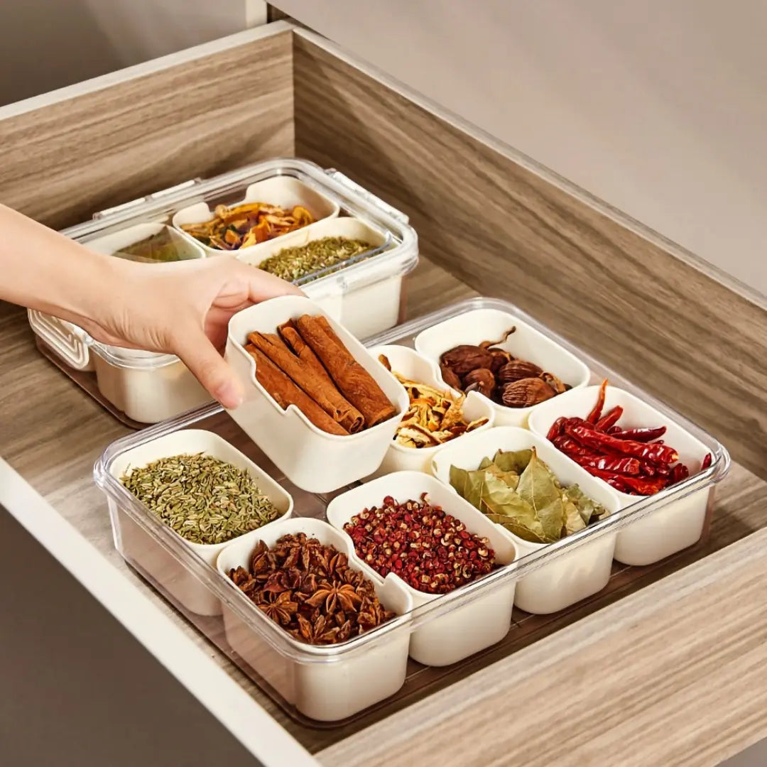 Organizador Hermético Em Acrílico com 8 Divisórias – para Frutas, Legumes e Alimentos