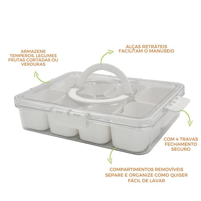 Organizador Hermético Em Acrílico com 8 Divisórias – para Frutas, Legumes e Alimentos