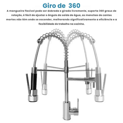 Torneira Gourmet Cozinha Flexível com Ducha Dupla 360°