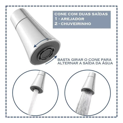 Torneira de Cozinha 360° com Tubo Flexível em Aço Inoxidável
